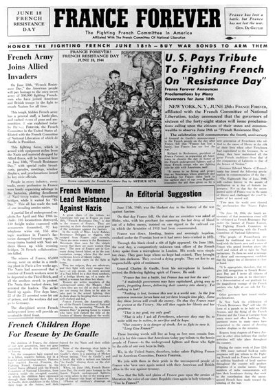 فرنسا إلى الأبد ، صحيفة 18 يونيو 1944 بواسطة غير معروف