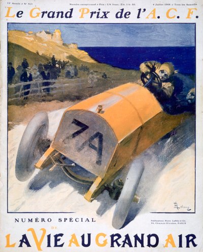 سباق الجائزة الكبرى الفرنسي ، غلاف مجلة La Vie au Grand Air ، 1908 بواسطة غير معروف