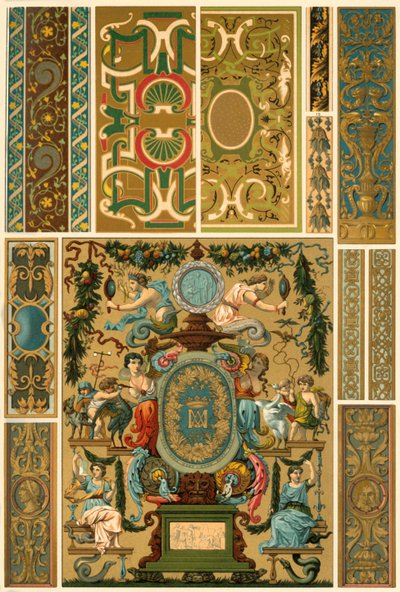 لوحة جدارية من عصر النهضة الفرنسية ، نحت متعدد الألوان ، نسج وأغلفة كتب ، 1898. بواسطة غير معروف