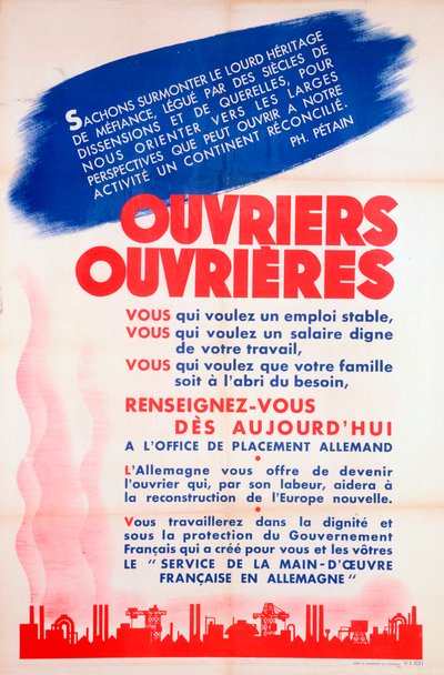 ملصق العمال الفرنسيين لألمانيا ، c1942-1944 بواسطة غير معروف