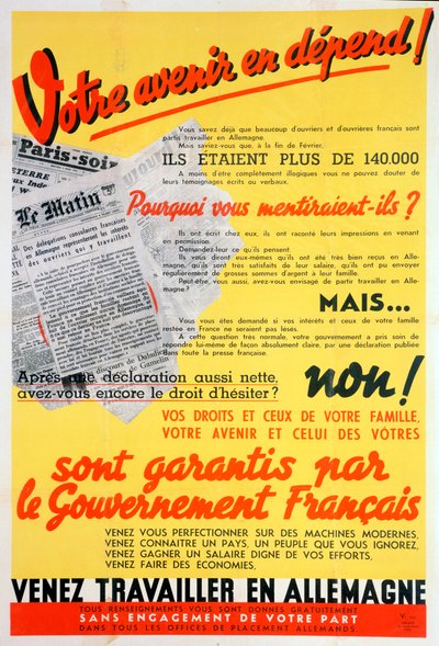 ملصق العمال الفرنسيين لألمانيا ، c1942-c1944 بواسطة غير معروف