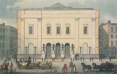 منظر أمامي للمسرح الملكي ، دروري لين ، وستمنستر ، لندن ، 1812 بواسطة غير معروف