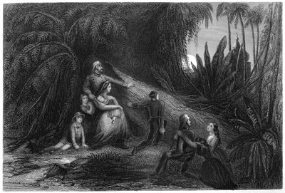 الضباط الهاربون ، مع أسرهم يخفون أنفسهم في الغابة ، 1857 ، c1860 بواسطة غير معروف