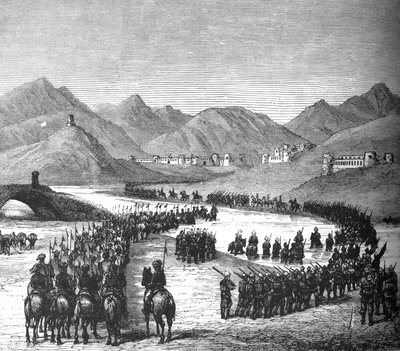 قسم روس العام يعبر نهر لوغار في طريقه للقاء السير دونالد ستيوارت ، c1880 بواسطة غير معروف