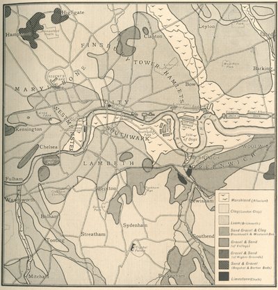الخريطة الجيولوجية لموقع لندن ، 1908 بواسطة غير معروف