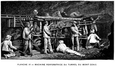 ضغطت صخور الهواء Germain Sommeers المستخدمة في حفر نفق مونت سينيس ، 1874 بواسطة غير معروف