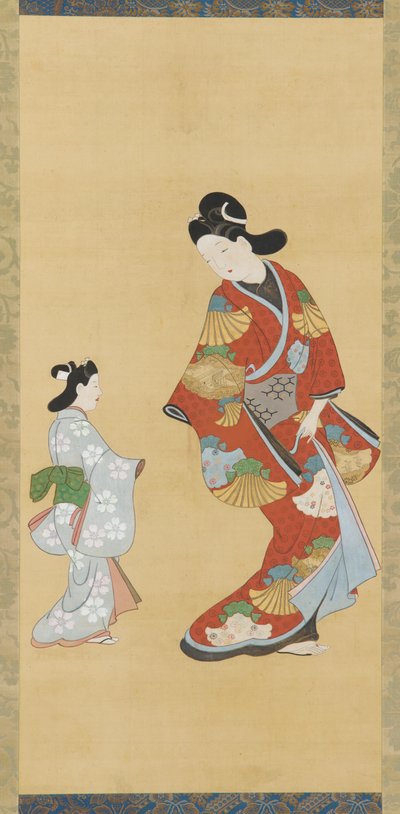 فتاة في ثوب قرمزي وذهبي مع طفل ، 1615-1868. بواسطة غير معروف