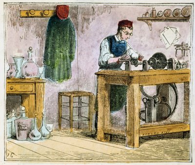 قاطع زجاج لتزيين أدوات المائدة على عجلة الكاربوروندوم ، 1867 بواسطة غير معروف