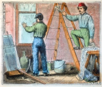 شماعة زجاجية وورق الحائط تعمل في منزل ، 1867 بواسطة غير معروف