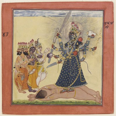 الإلهة بهادراكالي يعبدها الآلهة من سلسلة ديفي التانترا ، ج. 1660 بواسطة غير معروف