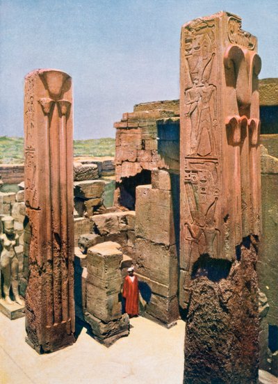 أعمدة من الغرانيت مع زخرفة اللوتس وزخرفة البردي ، معبد آمون ري ، الكرنك ، مصر ، القرن العشرين بواسطة غير معروف