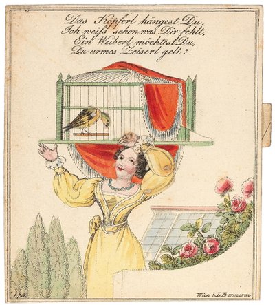 بطاقة تحية. رأسك الصغير معلق ، أعلم ما خطبك ... ، بعد عام 1815. بواسطة غير معروف