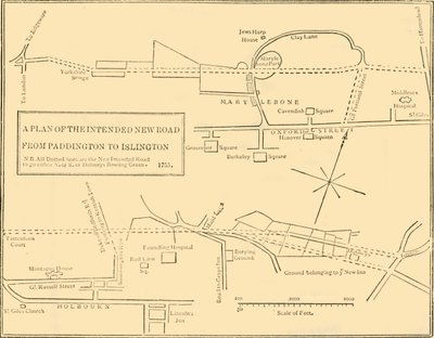 المخطط الأرضي لطريق جديد من Islington إلى Edgware Road ، 1755 ، c1876. بواسطة غير معروف