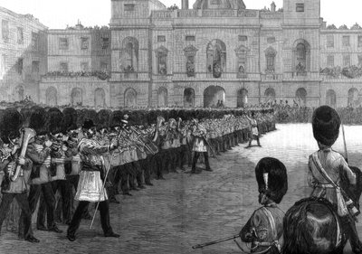 حراس يملكون الألوان في St Jamess Park في عيد ميلاد صاحبة الجلالة ، 1875 بواسطة غير معروف