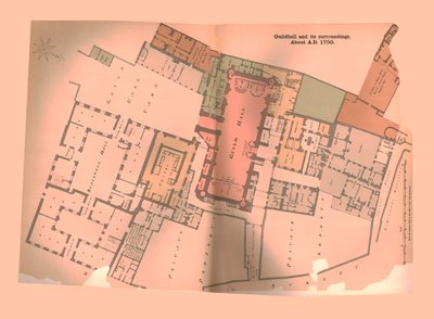 خطة نقابة قاعة مدينة لندن ، c1750 ، 1886 بواسطة غير معروف
