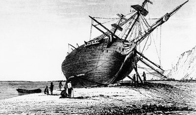 وضع HMS Beagle على الشاطئ ، ريو سانتا كروز ، باتاغونيا ، أمريكا الجنوبية ، 1834 1839 بواسطة غير معروف