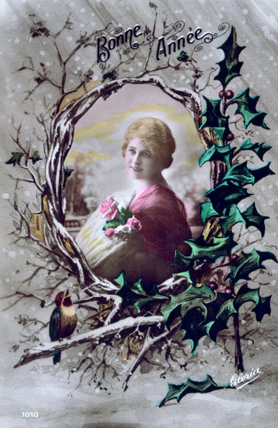 سنة جديدة سعيدة ، بطاقة بريدية فرنسية ، c1900 بواسطة غير معروف