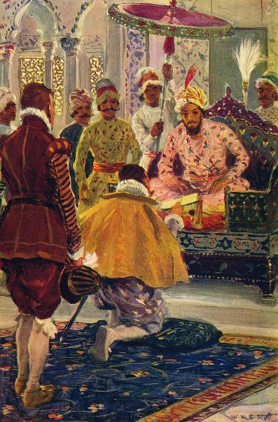 هوكينز يقدم رسالة الملك جاميس إلى المغول الكبير ، 1608 c1912 بواسطة غير معروف