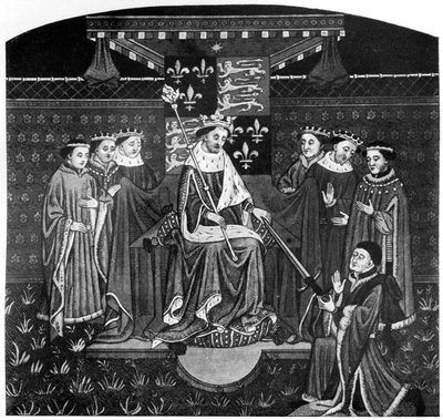 هنري السادس يقدم سيفًا لجون تالبوت ، إيرل ساليسبري ، c1445 ، 1910 بواسطة غير معروف