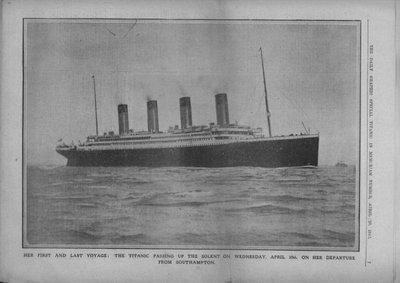 رحلتها الأولى والأخيرة: تيتانيك تخطي سولنت يوم الأربعاء 10 أبريل 1912. بواسطة غير معروف