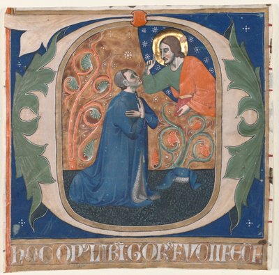 O التأريخي التأريخي المستخرج من Antiphonary: المتبرع ، Gorus Fucci ، Kneels قبل المسيح ، ج بواسطة غير معروف