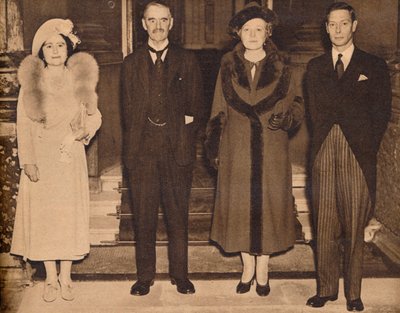 المنزل مرة أخرى - الملك ، الملكة مع السيد والسيدة تشامبرلين ، 1938 ، 1938 بواسطة غير معروف