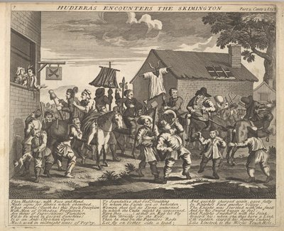 يواجه Hudibras لوحة Skimmington 7: الرسوم التوضيحية لصموئيل بتلرز هودي ... ، 1725-30. بواسطة غير معروف