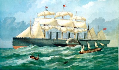 سفينة بخار IK Brunels Great Eastern تظهر السكن لعجلة مجداف ، والأشرعة ، 1857 بواسطة غير معروف