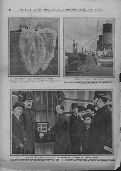 جبل الجليد ، السطح العلوي لصندوق تايتانيك ، ومنشن هاوس ، 20 أبريل 1912. بواسطة غير معروف