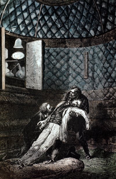 رسم توضيحي من الأرض إلى القمر لجول فيرن ، 1865 بواسطة غير معروف