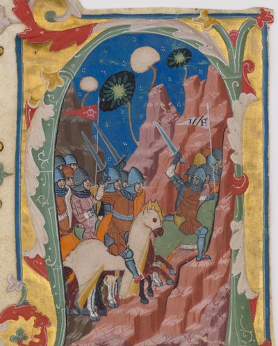 الأولي A مع معركة Maccabees ، كاليفورنيا. 1360-70. بواسطة غير معروف