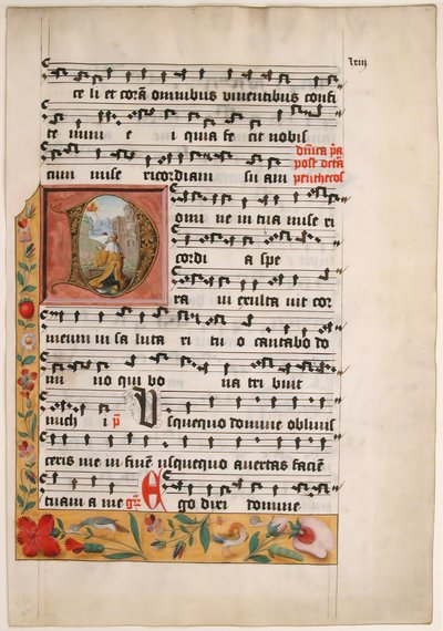 الأولي D مع الملك داود ، من Cistercian Gradual ، كاليفورنيا. 1524. بواسطة غير معروف
