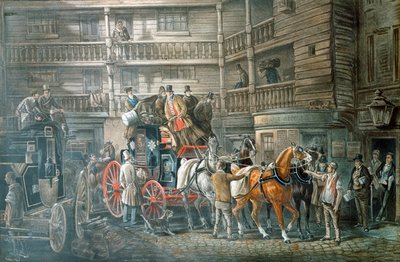 ساحة نزل مع Mail Coach يستعد للمغادرة ، c1840 بواسطة غير معروف