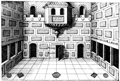 داخل مسرح جلوب ، بانكسايد ، لندن ، 1617-1619 بواسطة غير معروف