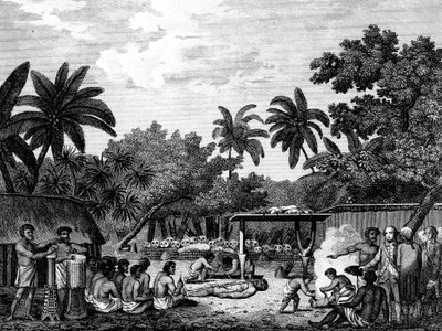 جيمس كوك ، ملاح إنجليزي ، يشهد تضحية بشرية في Taihiti Otaheite c1773 1815 بواسطة غير معروف