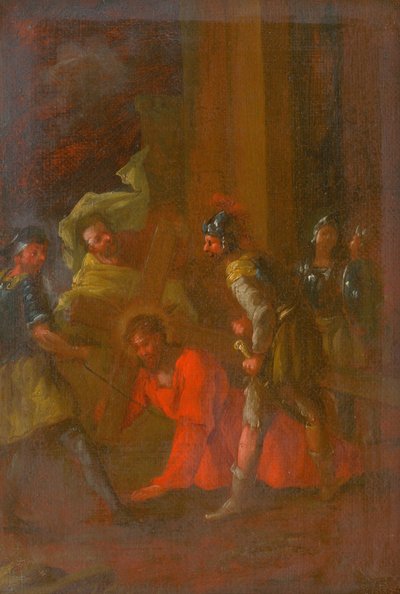 يقع يسوع تحت الصليب للمرة الأولى. دراسة عن طريق الصليب الثالث. بواسطة غير معروف