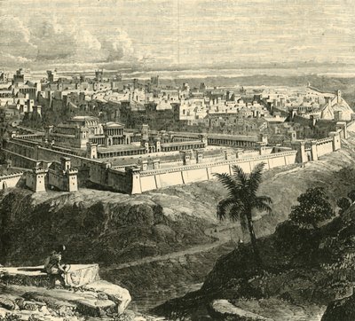 القدس في زمن يسوع المسيح ، تظهر الهيكل كما رممه هيرودس الكبير ، 1890. بواسطة غير معروف