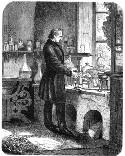 Justus von Liebig ، كيميائي ألماني ، يعمل في مختبره ، منتصف القرن التاسع عشر عام ١٨٨٥ بواسطة غير معروف