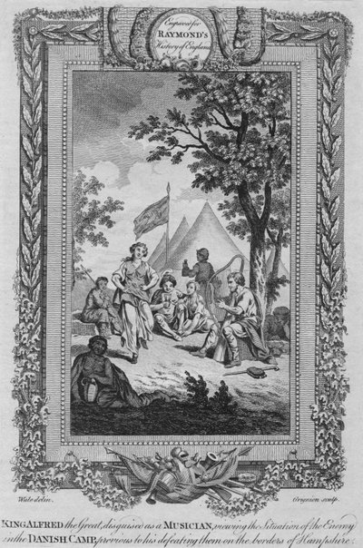 الملك ألفريد الكبير ، متنكراً في زي موسيقي ، يطلع على وضع العدو ، c1787 بواسطة غير معروف
