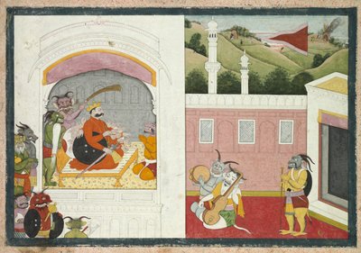 الملك بانا يستمتع بالموسيقى في بلاطه ، من قسم Usha-Aniruddha في كريشنا ليلا ، ج. 1760-17 بواسطة غير معروف