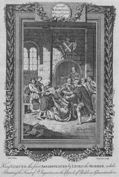 اغتيال الملك إدموند من قبل Leolf the Robbe، c1787 بواسطة غير معروف
