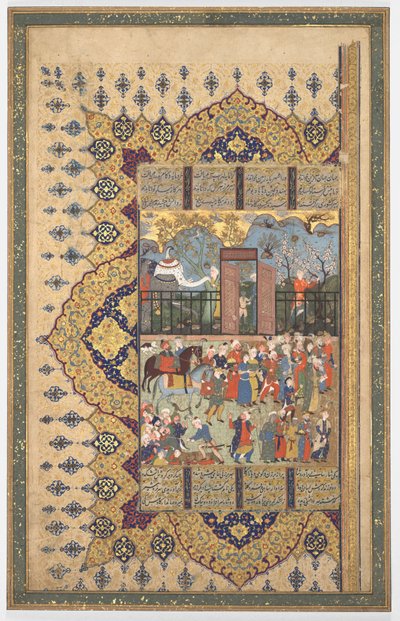 الملك Luhrasp يصعد العرش: وصول موكب إلى المحكمة Recto ... ، c. 1560 - 80 ثانية. بواسطة غير معروف