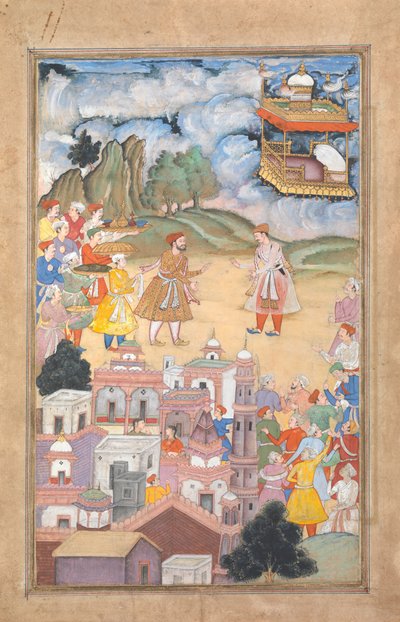 الملك سال يزور كالا يافانا ، أسطورة هريفامسا من فوليو من هاري كريشنا ، كاليفورنيا. 1590-95. بواسطة غير معروف