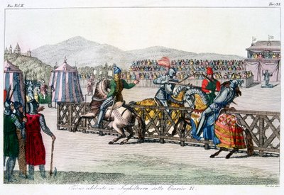 فرسان يتنافسون في بطولة ، القرن الثاني عشر ، c1815 بواسطة غير معروف