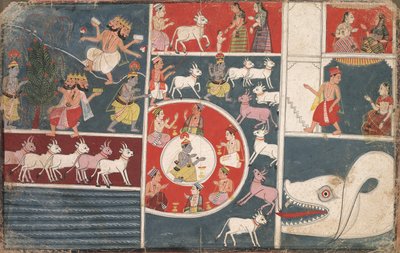 كريشنا عزف الناي وغيرها من الحلقات من Bhagavata Purana ، ج. 1650. بواسطة غير معروف