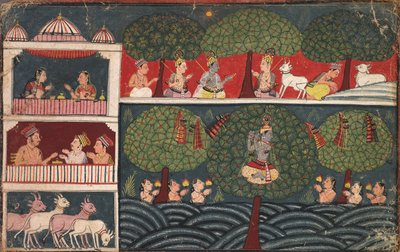 كريشنا سرقة ملابس Gopis ، صفحة من Bhagavata Purana ، ج. 1650. بواسطة غير معروف