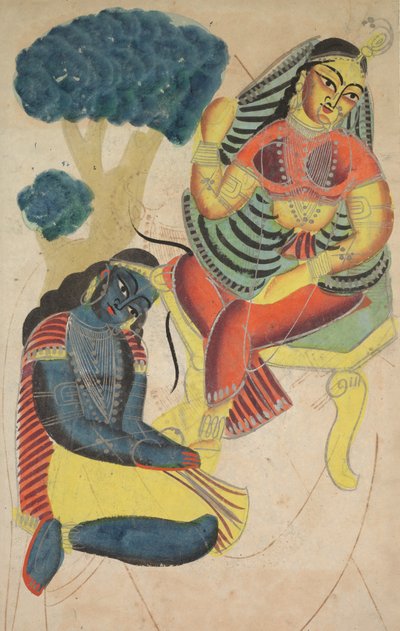Krishna Stroking Radhas Feet ، 1800s. بواسطة غير معروف
