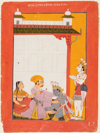 كريشنا وبالاراما لمس أقدام فاسوديفا وديفاكي ، 1730-1740. بواسطة غير معروف
