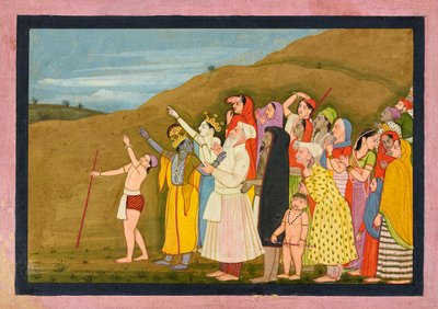 يعجب كريشنا وعائلته بكسوف الشمس ، ربما صفحة من KangraModi ... ، 1775-1780. بواسطة غير معروف