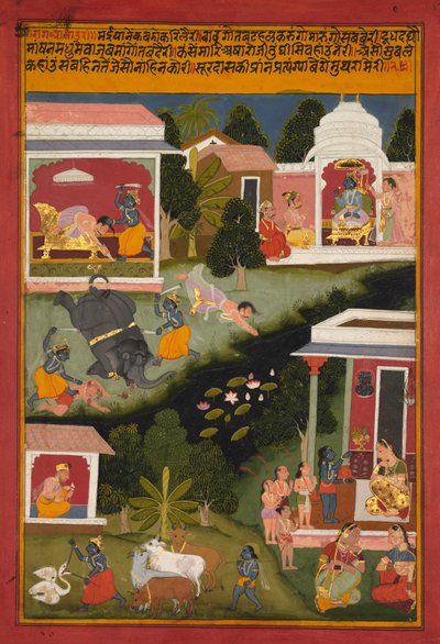 كريشنا كمدمر للشياطين ، صفحة من Surdass Sursagar ، c. 1700. بواسطة غير معروف